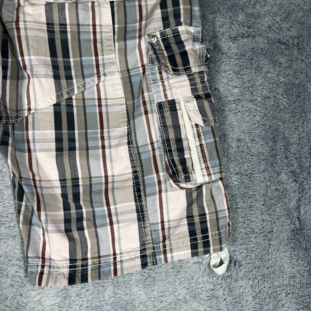 Fried Denim Mens Plaid Cargo Shorts Blue Grey‎ White Cotton 34 Utility G-Unit - Picture 14 of 16
